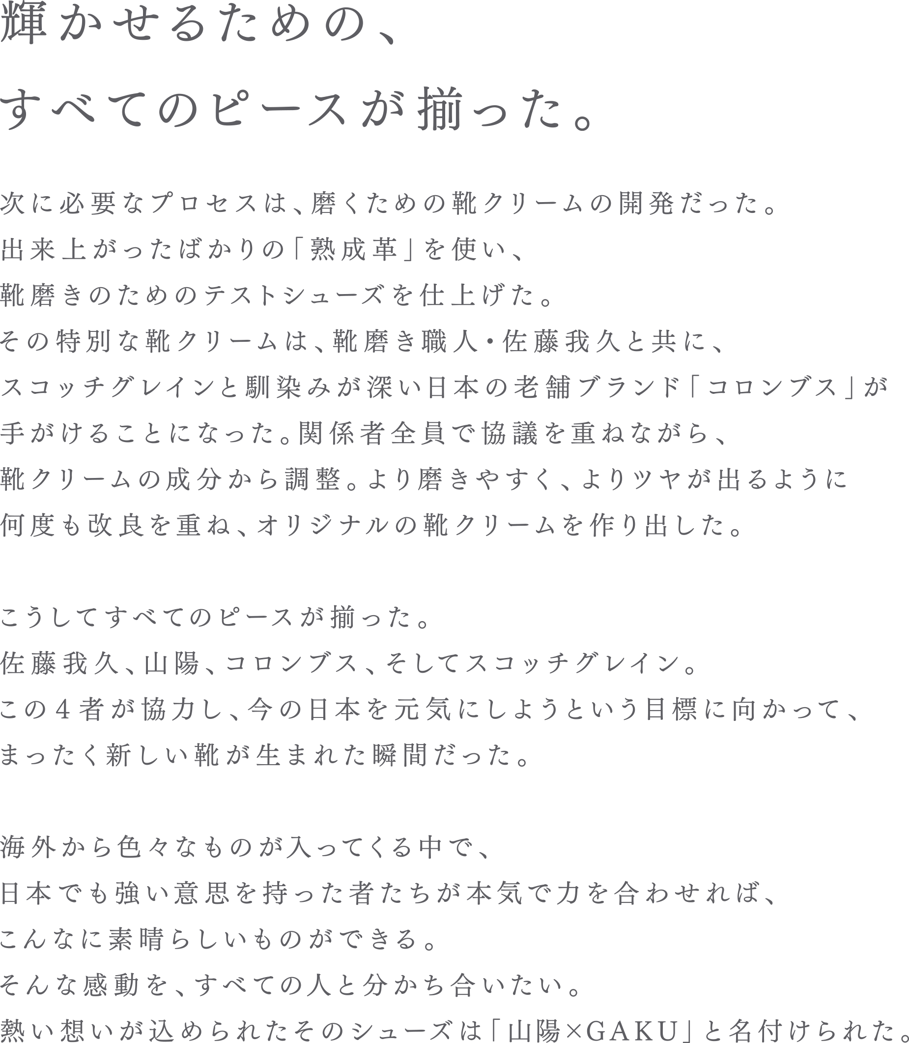 輝かせるための、すべてのピースが揃った。